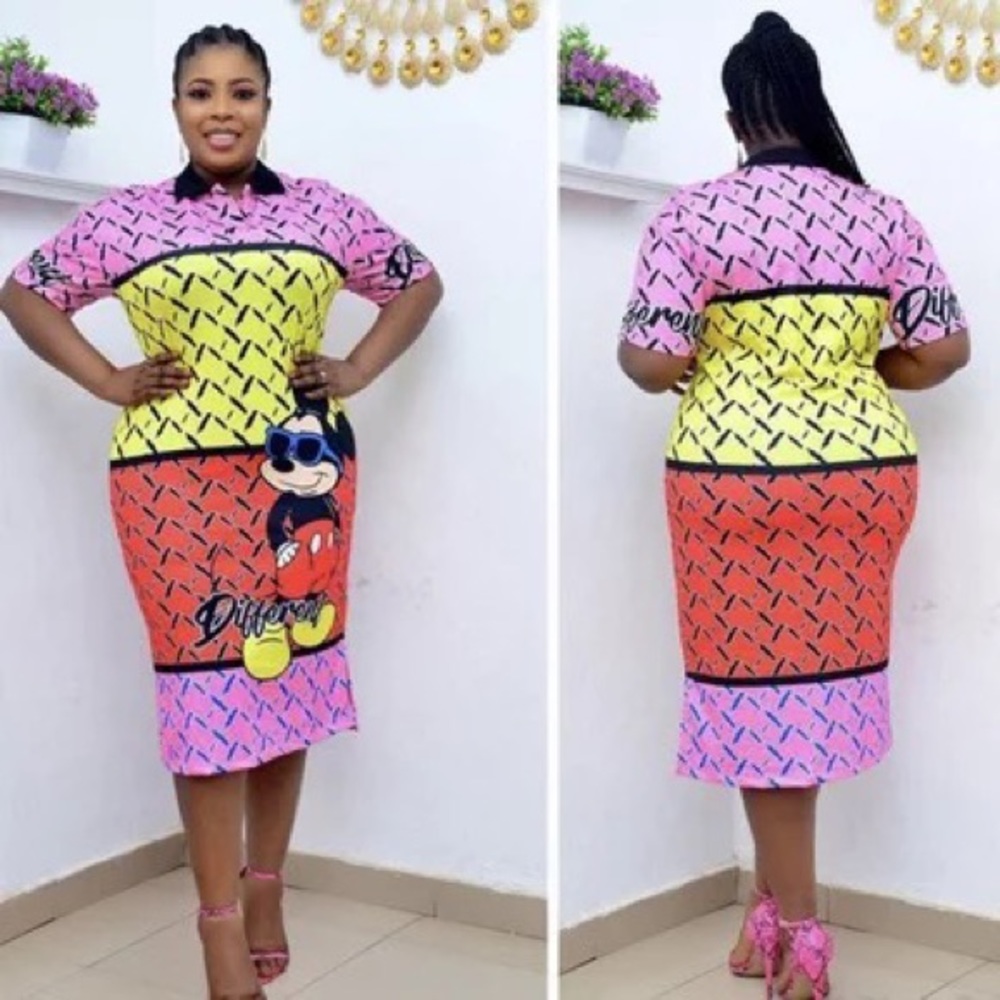 Women's Fashion Print Polo Shirt Dress.